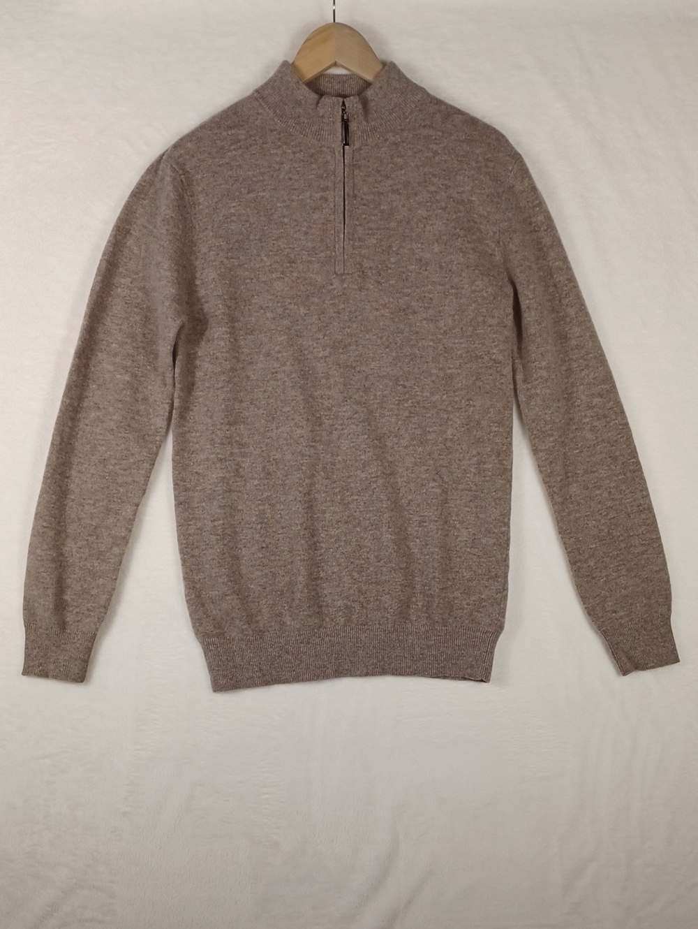 Lanpulux NWT Women's Med Quarter-Zip 100% Wool Long Sleeve Crew Sweater in Taupe